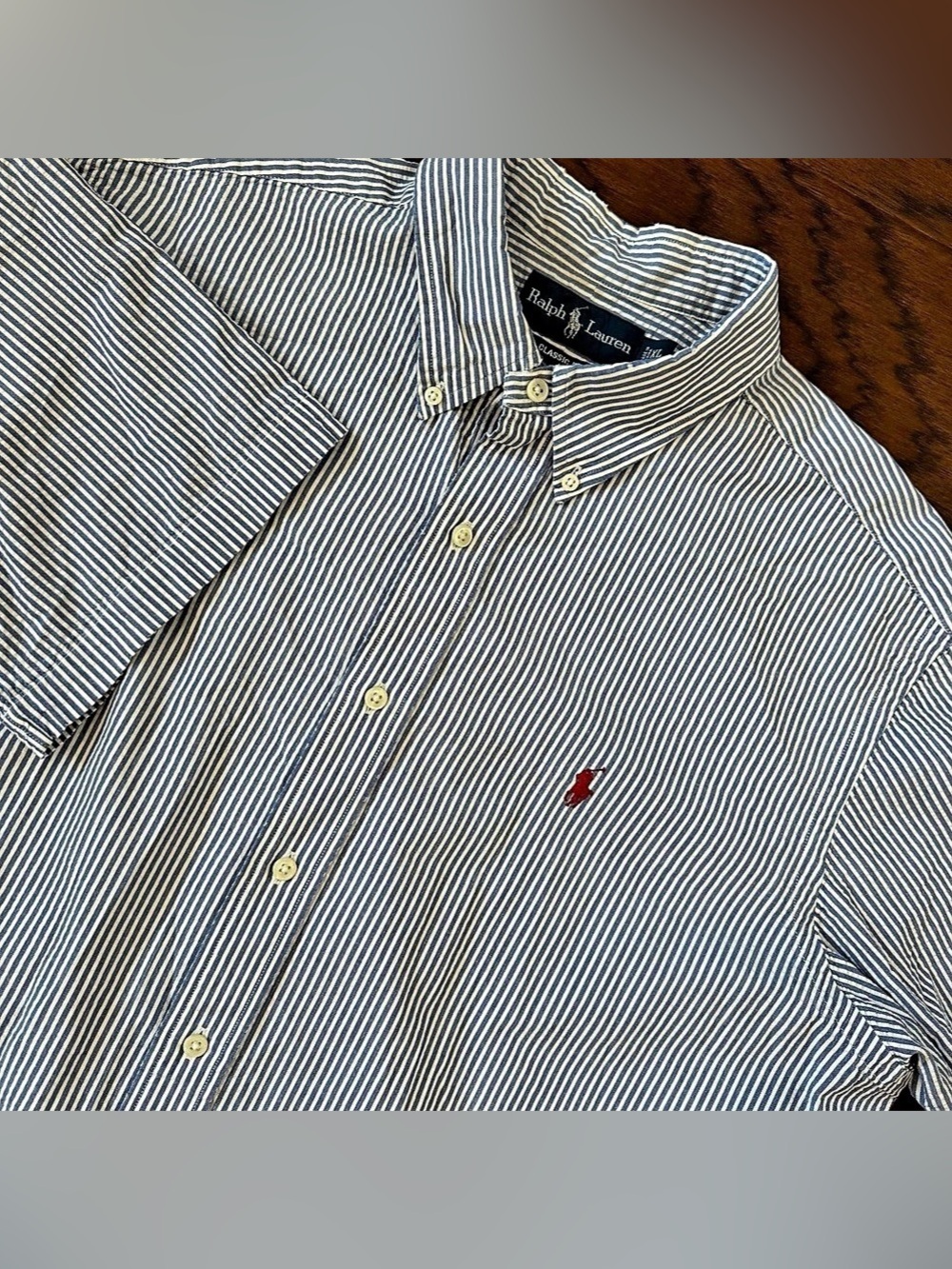 Ralph Lauren Men’s Seersucker Button Up Shirt Classic Fit Striped Blue White XL
